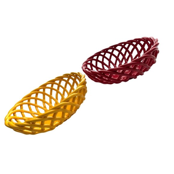 Arlington Designs Red Yellow Braided Woven Ceramic Bowls Oval Design Basket 10” - Picture 2 of 9